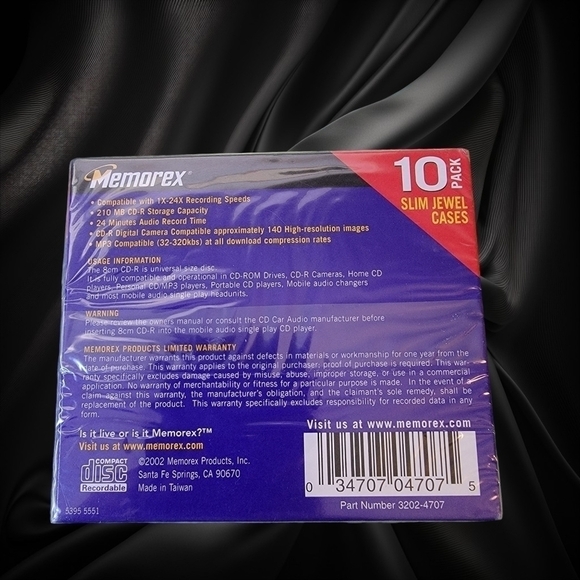 Memorex 10 Pack Slim Jewel case Pocket CD-R (210MB/24Min./ 24x Multi Speed) T29 - Picture 2 of 4